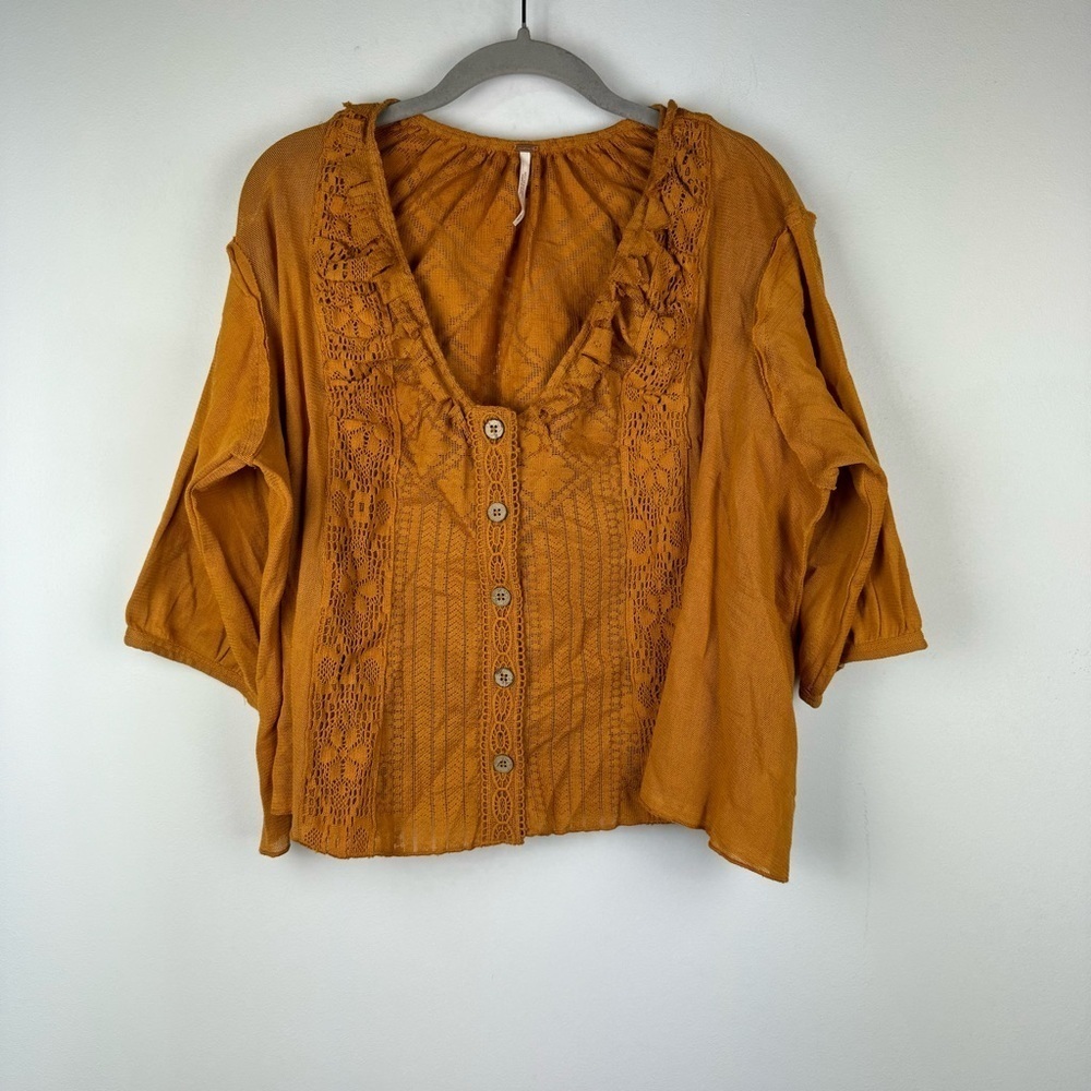 Free People Mae Boho Embroidered V-Neck Top, Size Small